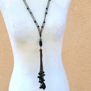 🌸 4/$50 Long Necklace with black iridescent beads